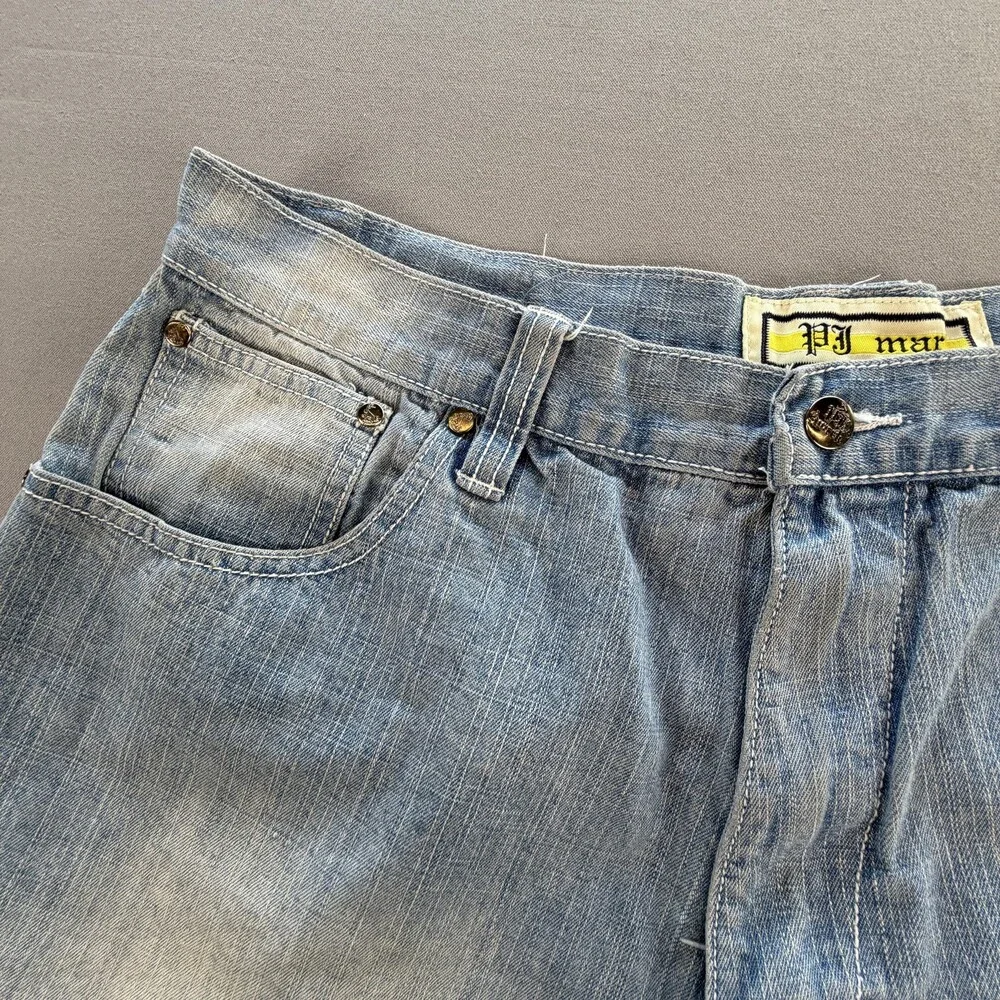 Vtg PJ Mark Denim Shorts Mens 36 Blue Light Wash Baggy Distressed 13 Inseam Y2K